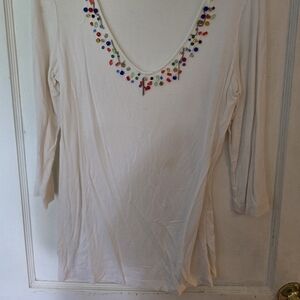 Cream Embellished 3/4 Sleeve Blouse
